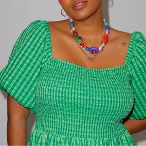 Never Fully Dressed peplum green top size L gingham smocked